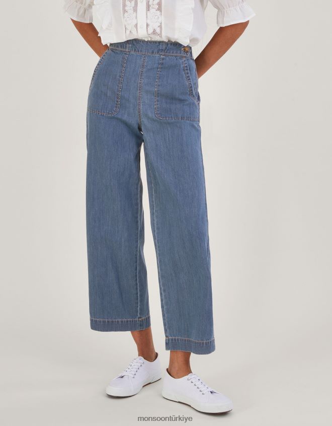 Monsoon kadınlar Harper Crop geniş paça pull-on kot pantolon, normal uzunlukta JH86BT425 Giyim mavi (kot mavisi)