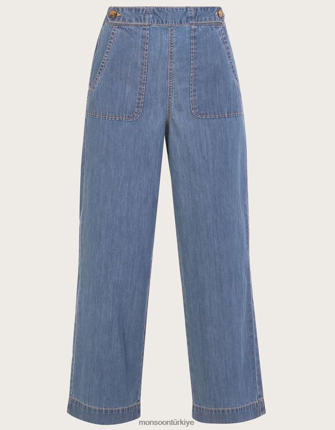 Monsoon kadınlar Harper Crop geniş paça pull-on kot pantolon, normal uzunlukta JH86BT425 Giyim mavi (kot mavisi)