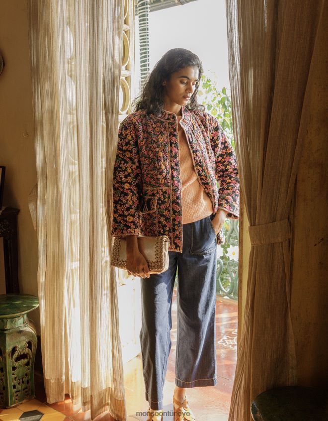 Monsoon kadınlar Harper Crop geniş paça pull-on kot pantolon, normal uzunlukta JH86BT502 Giyim mavi (çivit mavisi)