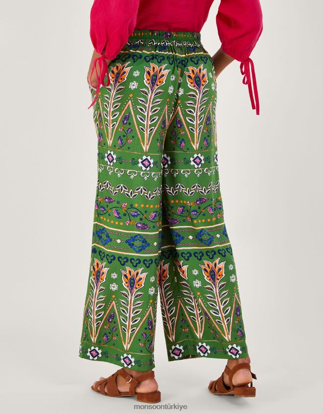 Monsoon kadınlar Lenzing Ecovero\'da bol desenli pantolon JH86BT969 Giyim yeşil (haki)