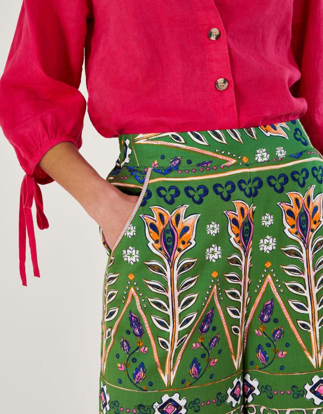 Monsoon kadınlar Lenzing Ecovero\'da bol desenli pantolon JH86BT969 Giyim yeşil (haki)