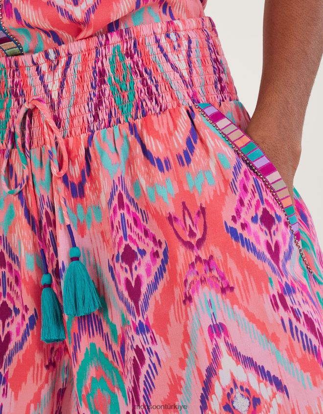 Monsoon kadınlar Lenzing Ecovero\'da ikat desenli şeritli şort JH86BT879 Giyim turuncu (mercan)