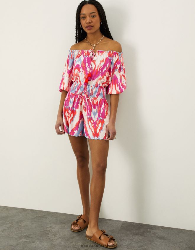 Monsoon kadınlar Lenzing Ecovero\'da ikat desenli şort JH86BT1115 Giyim pembe