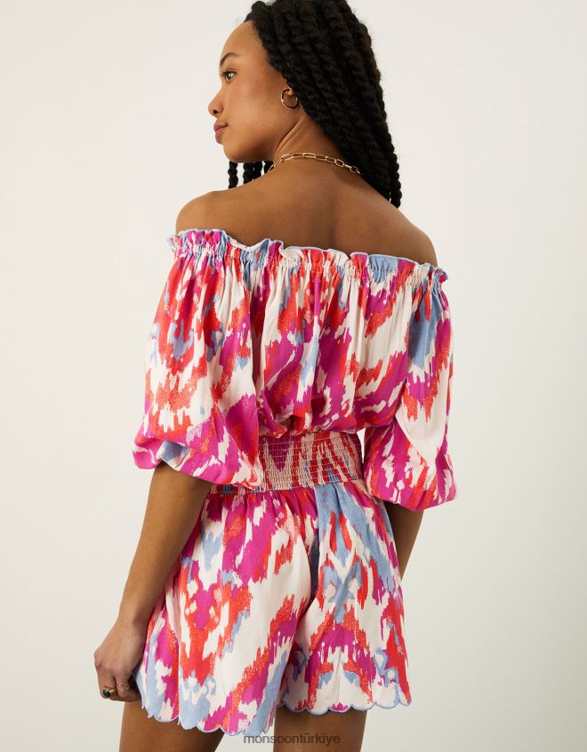 Monsoon kadınlar Lenzing Ecovero\'da ikat desenli şort JH86BT1115 Giyim pembe