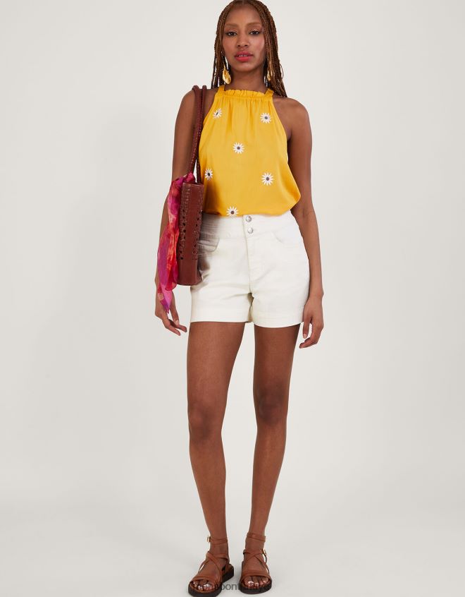 Monsoon kadınlar Sürdürülebilir pamuklu iki düğmeli denim şort JH86BT658 Giyim doğal (ekru)