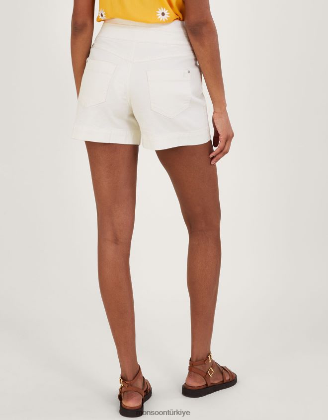 Monsoon kadınlar Sürdürülebilir pamuklu iki düğmeli denim şort JH86BT658 Giyim doğal (ekru)