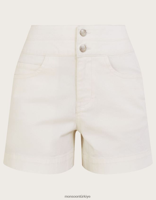 Monsoon kadınlar Sürdürülebilir pamuklu iki düğmeli denim şort JH86BT658 Giyim doğal (ekru)