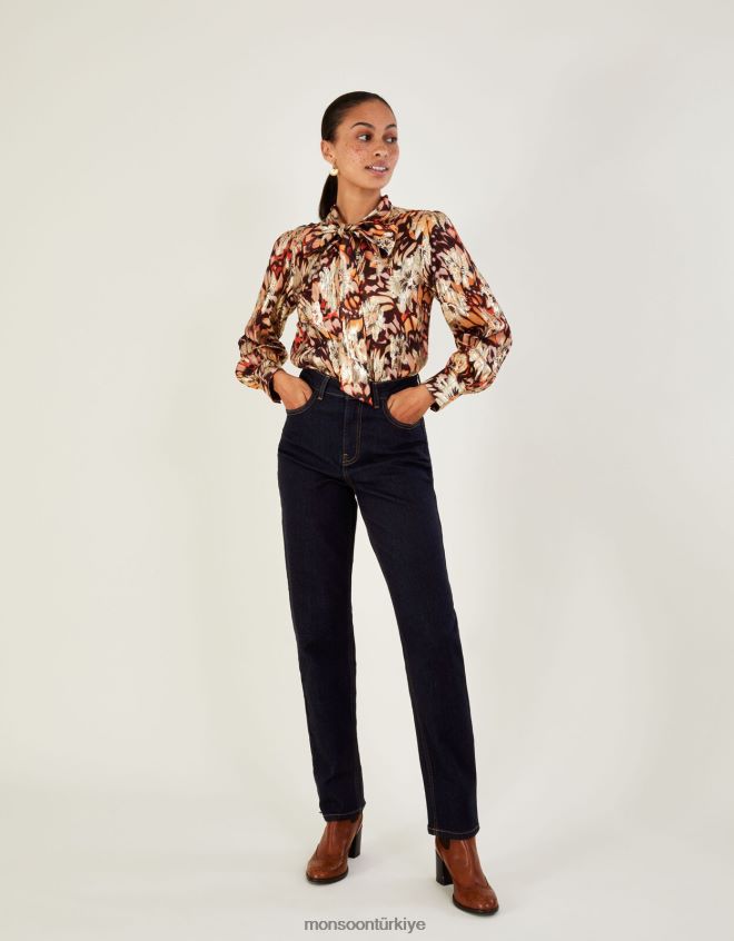 Monsoon kadınlar Sürdürülebilir pamuklu yüksek belli düz denim kot pantolon JH86BT1007 Giyim mavi (çivit mavisi)