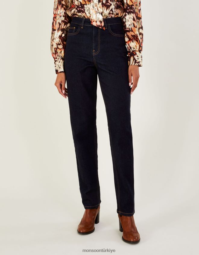 Monsoon kadınlar Sürdürülebilir pamuklu yüksek belli düz denim kot pantolon JH86BT1007 Giyim mavi (çivit mavisi)
