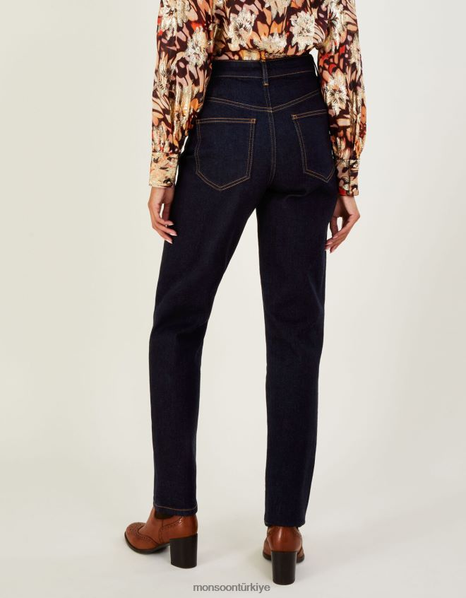 Monsoon kadınlar Sürdürülebilir pamuklu yüksek belli düz denim kot pantolon JH86BT1007 Giyim mavi (çivit mavisi)