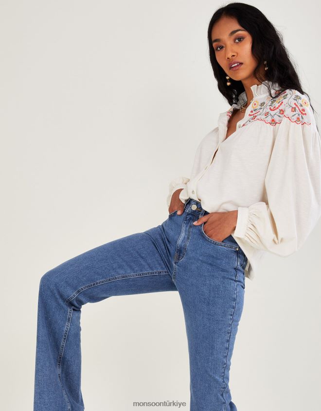 Monsoon kadınlar Sürdürülebilir pamuktan geniş denim kot pantolon JH86BT952 Giyim mavi