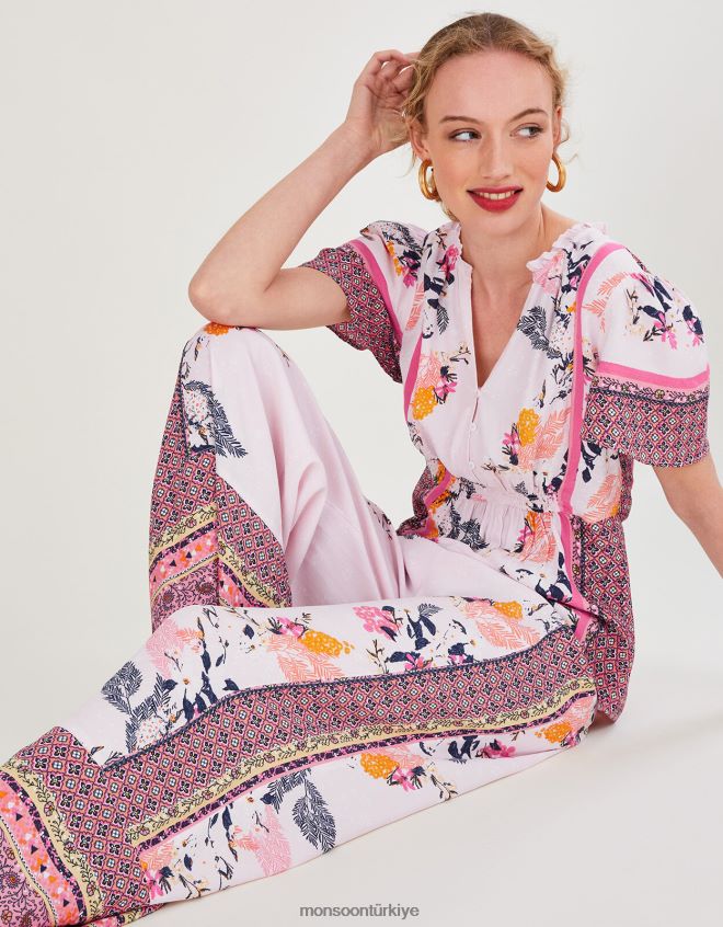 Monsoon kadınlar Sürdürülebilir viskondan Phedra desenli pantolon JH86BT763 Giyim pembe (allık)