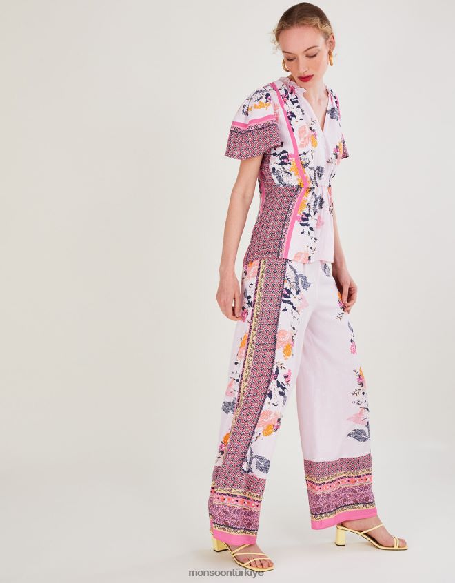 Monsoon kadınlar Sürdürülebilir viskondan Phedra desenli pantolon JH86BT763 Giyim pembe (allık)