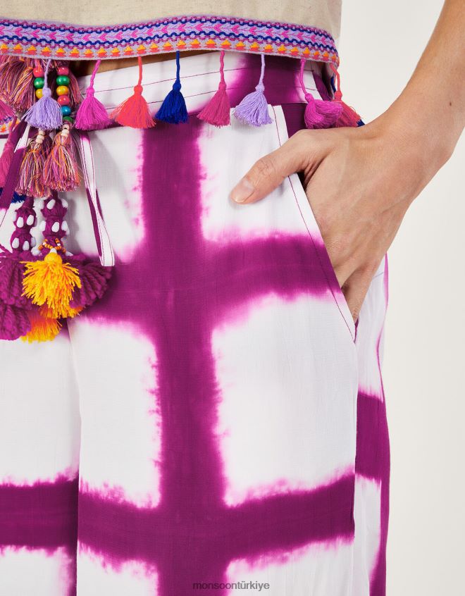 Monsoon kadınlar beli püsküllü batik pantolon JH86BT303 Giyim pembe