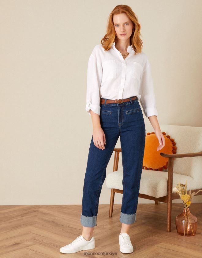 Monsoon kadınlar derin manşetli denim kot pantolon JH86BT1085 Giyim mavi (kot mavisi)