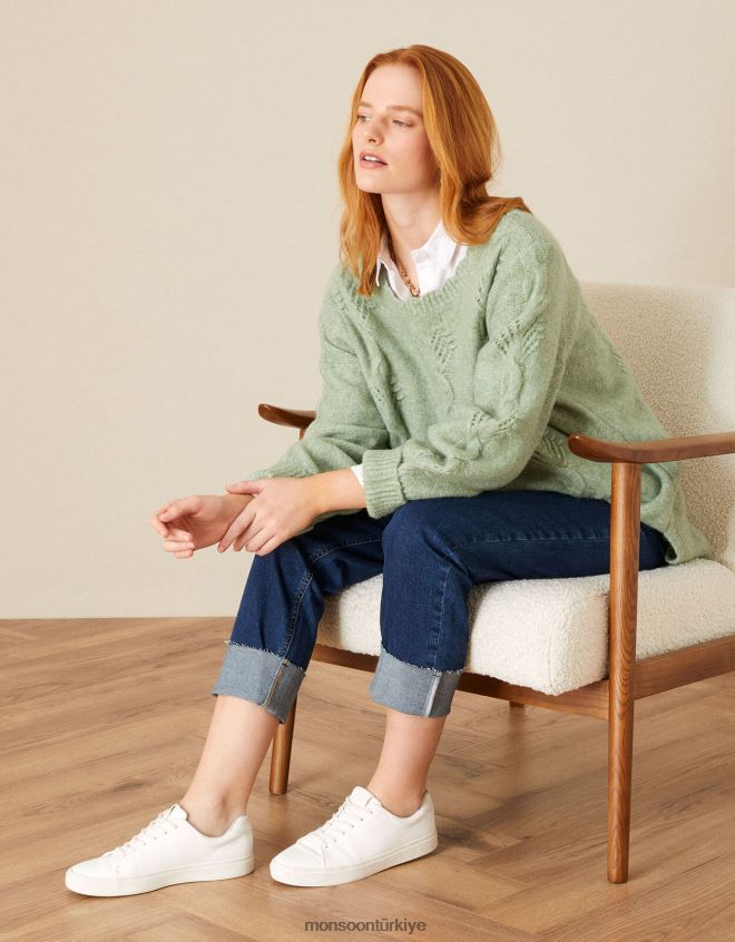 Monsoon kadınlar derin manşetli denim kot pantolon JH86BT1085 Giyim mavi (kot mavisi)