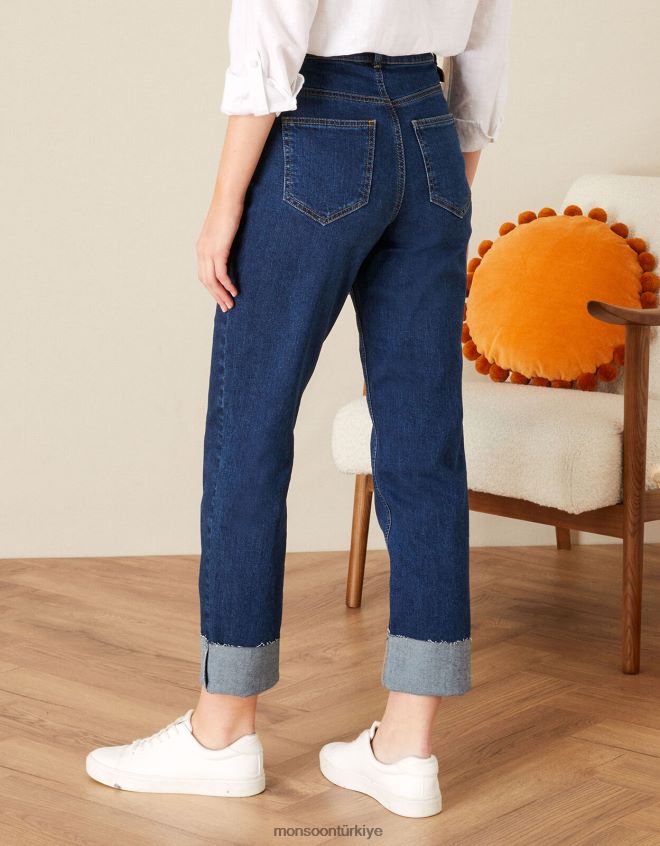 Monsoon kadınlar derin manşetli denim kot pantolon JH86BT1085 Giyim mavi (kot mavisi)