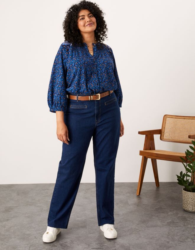 Monsoon kadınlar derin manşetli denim kot pantolon JH86BT1085 Giyim mavi (kot mavisi)