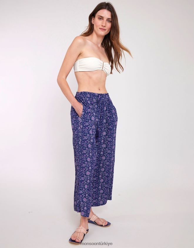Monsoon kadınlar doğu alice kırışık pantolon JH86BT612 Giyim Mavi Donanma)