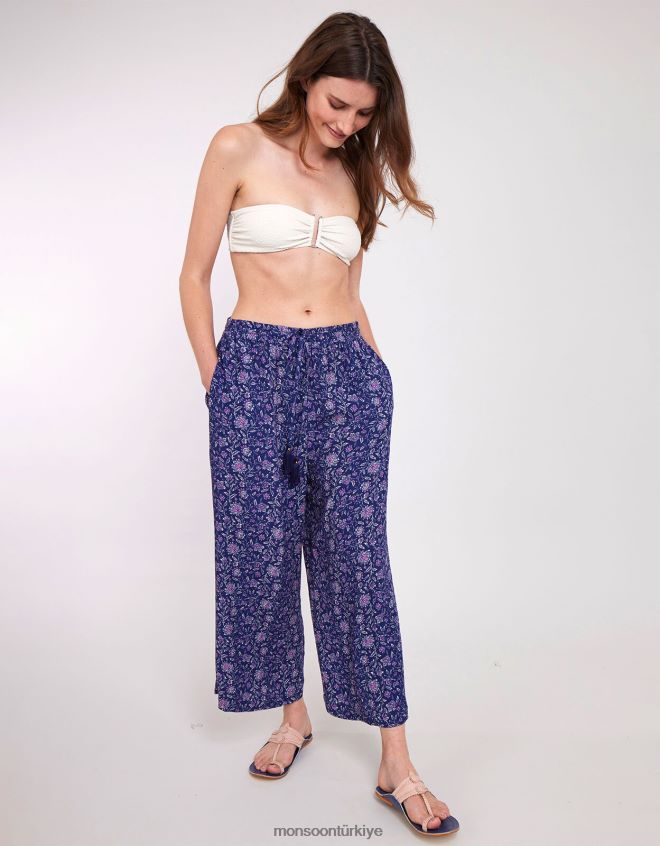 Monsoon kadınlar doğu alice kırışık pantolon JH86BT612 Giyim Mavi Donanma)