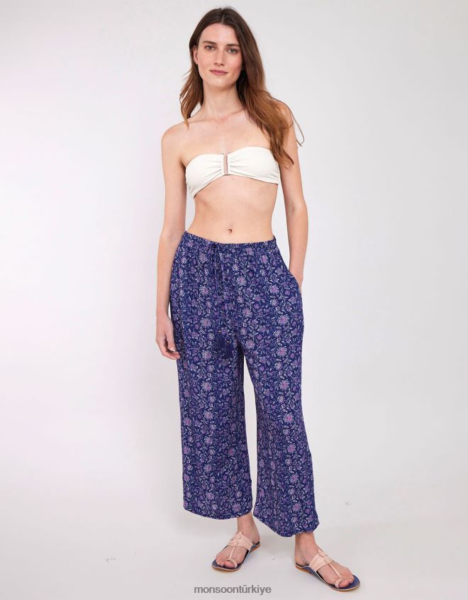 Monsoon kadınlar doğu alice kırışık pantolon JH86BT612 Giyim Mavi Donanma)
