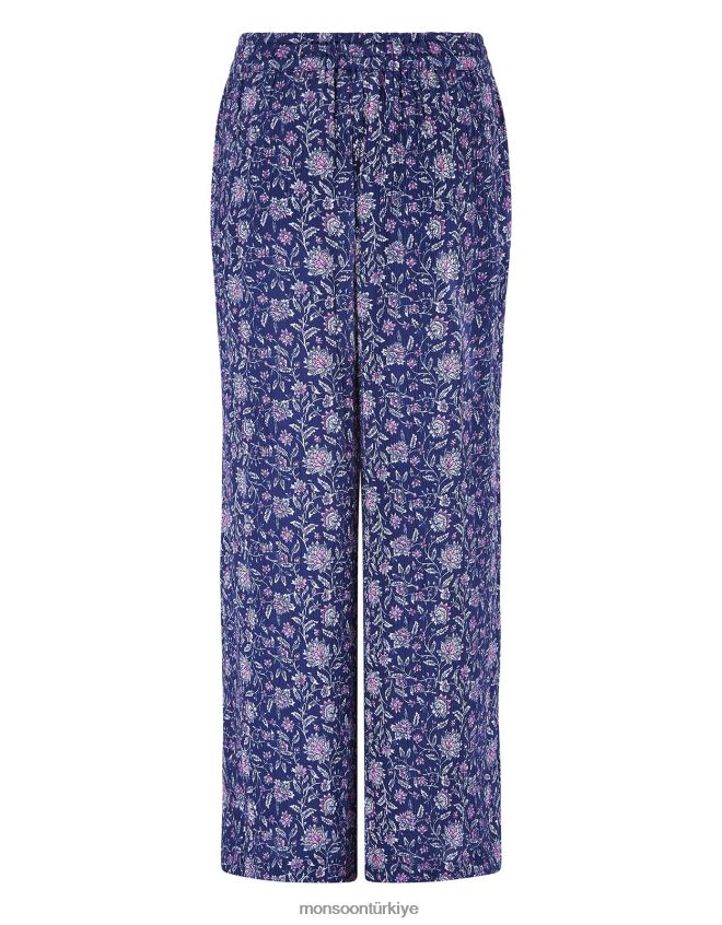 Monsoon kadınlar doğu alice kırışık pantolon JH86BT612 Giyim Mavi Donanma)