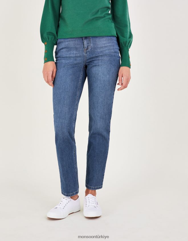 Monsoon kadınlar erkek arkadaşı düz bacak denim kot pantolon JH86BT951 Giyim mavi (kot mavisi)