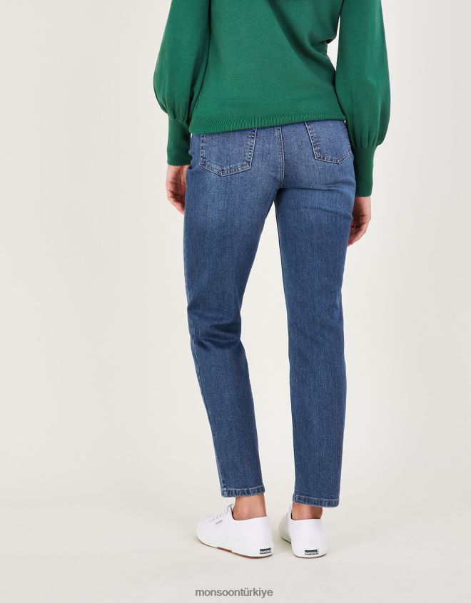 Monsoon kadınlar erkek arkadaşı düz bacak denim kot pantolon JH86BT951 Giyim mavi (kot mavisi)