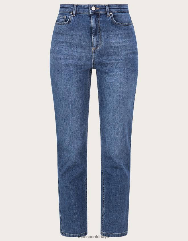 Monsoon kadınlar erkek arkadaşı düz bacak denim kot pantolon JH86BT951 Giyim mavi (kot mavisi)