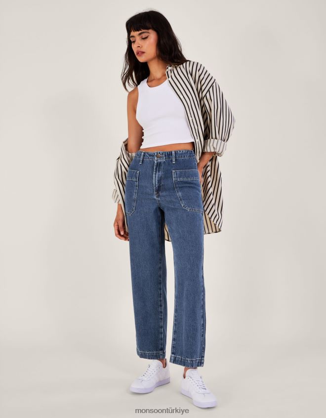 Monsoon kadınlar geniş bacak kargo kot pantolon JH86BT532 Giyim mavi (kot mavisi)