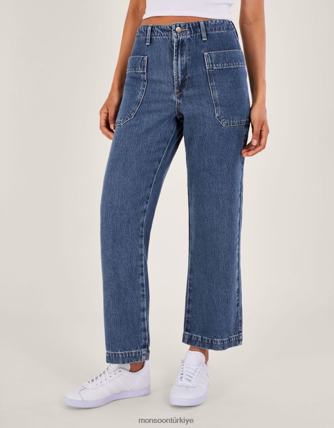 Monsoon kadınlar geniş bacak kargo kot pantolon JH86BT532 Giyim mavi (kot mavisi)