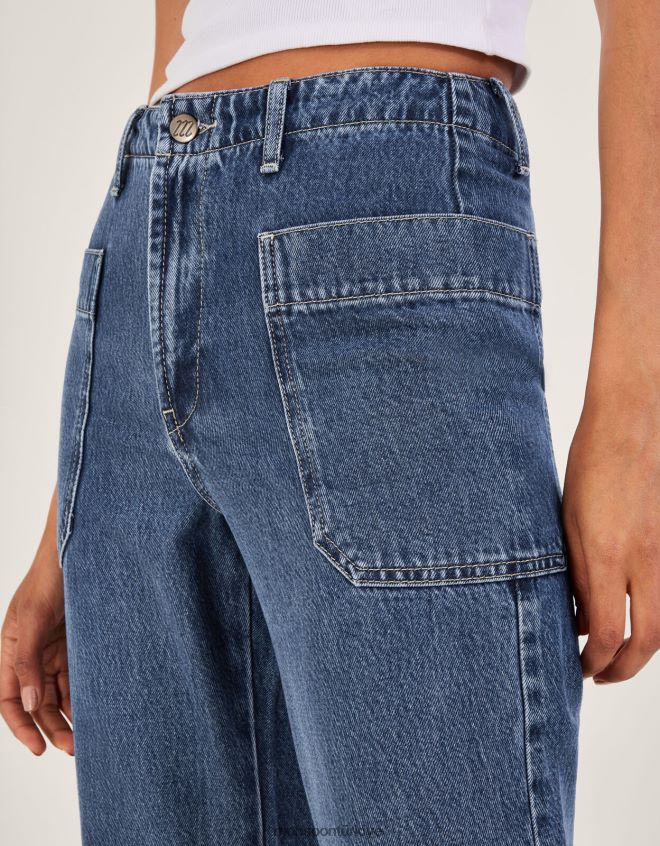 Monsoon kadınlar geniş bacak kargo kot pantolon JH86BT532 Giyim mavi (kot mavisi)