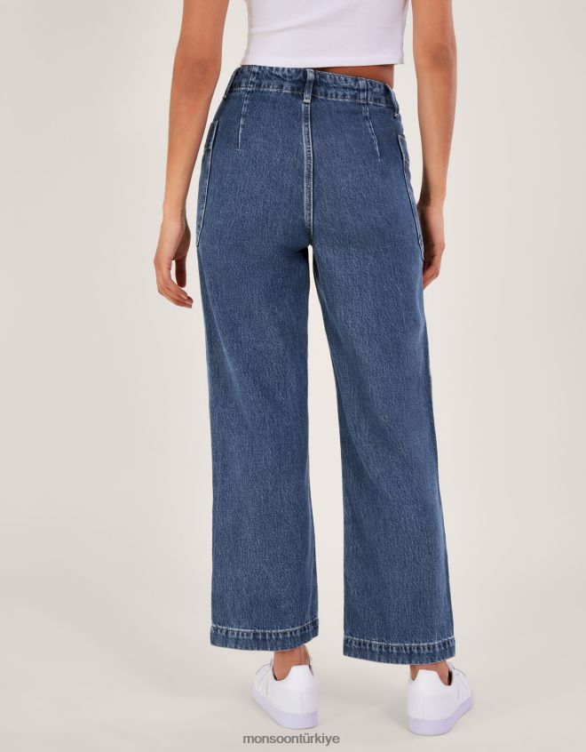 Monsoon kadınlar geniş bacak kargo kot pantolon JH86BT532 Giyim mavi (kot mavisi)