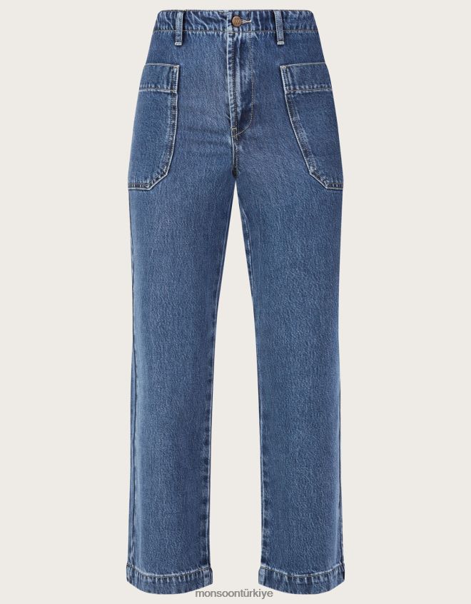 Monsoon kadınlar geniş bacak kargo kot pantolon JH86BT532 Giyim mavi (kot mavisi)