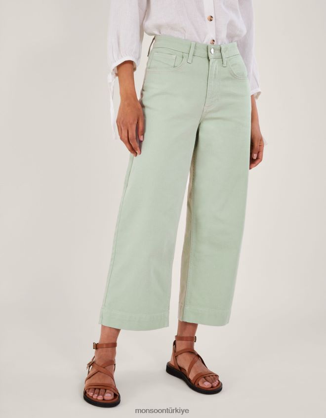 Monsoon kadınlar geniş paça denim pantolon JH86BT1032 Giyim yeşil (adaçayı)