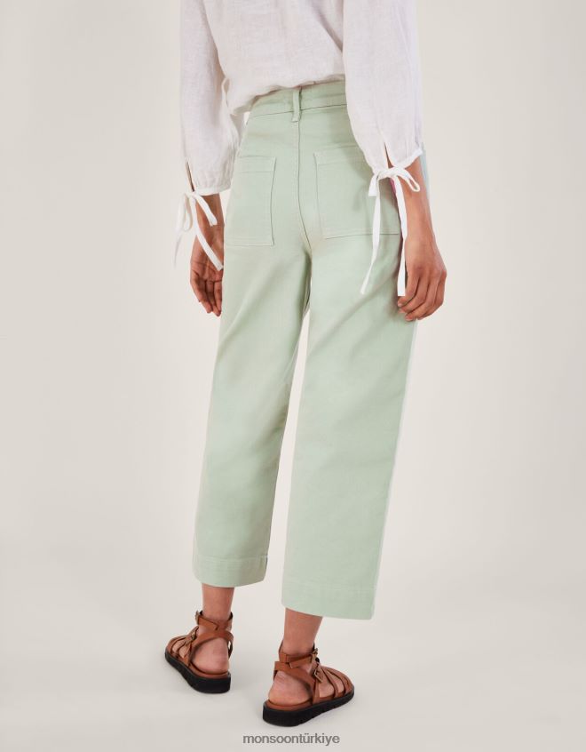Monsoon kadınlar geniş paça denim pantolon JH86BT1032 Giyim yeşil (adaçayı)