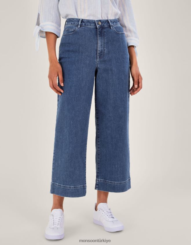 Monsoon kadınlar geniş paça kısa jean JH86BT725 Giyim mavi (kot mavisi)