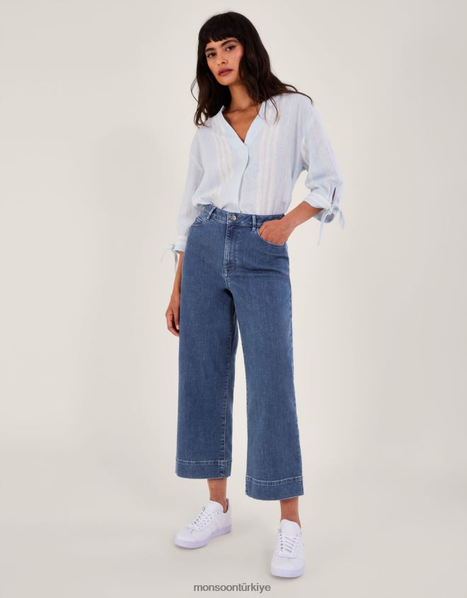 Monsoon kadınlar geniş paça kısa jean JH86BT725 Giyim mavi (kot mavisi)