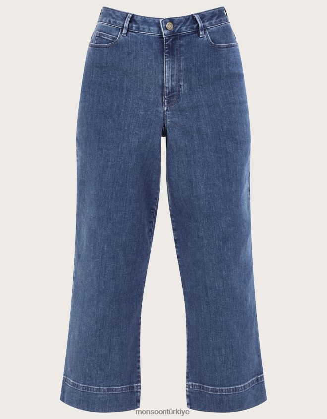 Monsoon kadınlar geniş paça kısa jean JH86BT725 Giyim mavi (kot mavisi)
