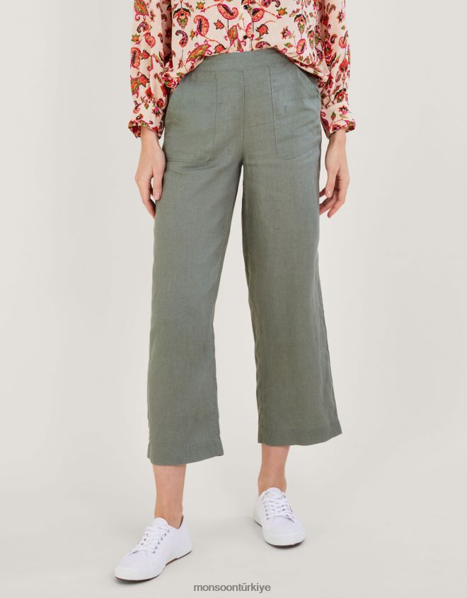 Monsoon kadınlar giyilebilen keten pantolon JH86BT1182 Giyim yeşil (haki)