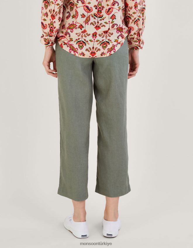 Monsoon kadınlar giyilebilen keten pantolon JH86BT1182 Giyim yeşil (haki)