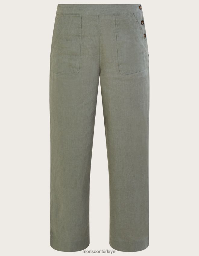 Monsoon kadınlar giyilebilen keten pantolon JH86BT1182 Giyim yeşil (haki)