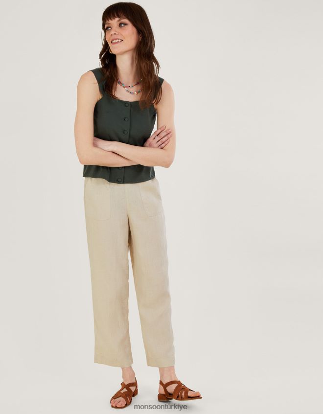 Monsoon kadınlar giyilebilen keten pantolon JH86BT985 Giyim doğal