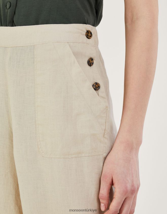 Monsoon kadınlar giyilebilen keten pantolon JH86BT985 Giyim doğal