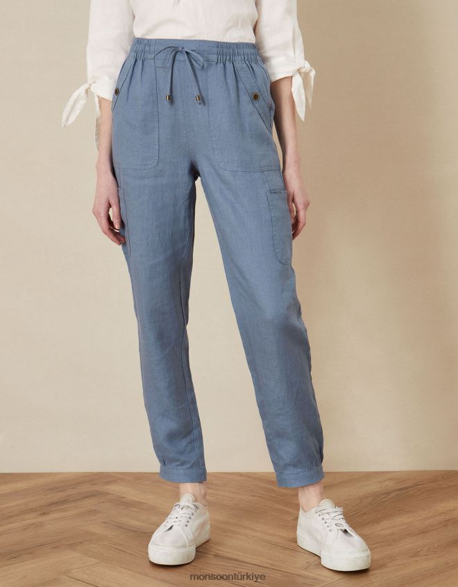 Monsoon kadınlar haşhaş keten koşucular JH86BT1143 Giyim mavi