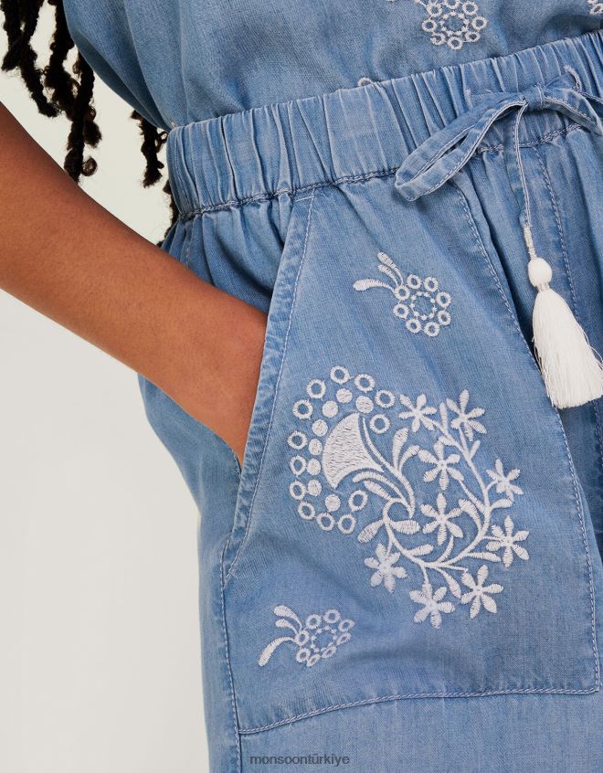 Monsoon kadınlar işlemeli kot şort JH86BT830 Giyim mavi (kot mavisi)