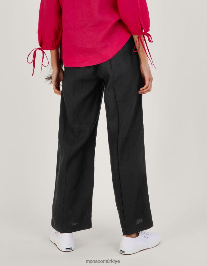 Monsoon kadınlar keten geniş paça çekmeli pantolon JH86BT674 Giyim siyah