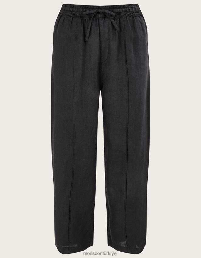 Monsoon kadınlar keten geniş paça çekmeli pantolon JH86BT674 Giyim siyah