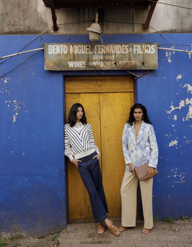 Monsoon kadınlar keten karışımlı jenny pantolon JH86BT382 Giyim doğal taş)