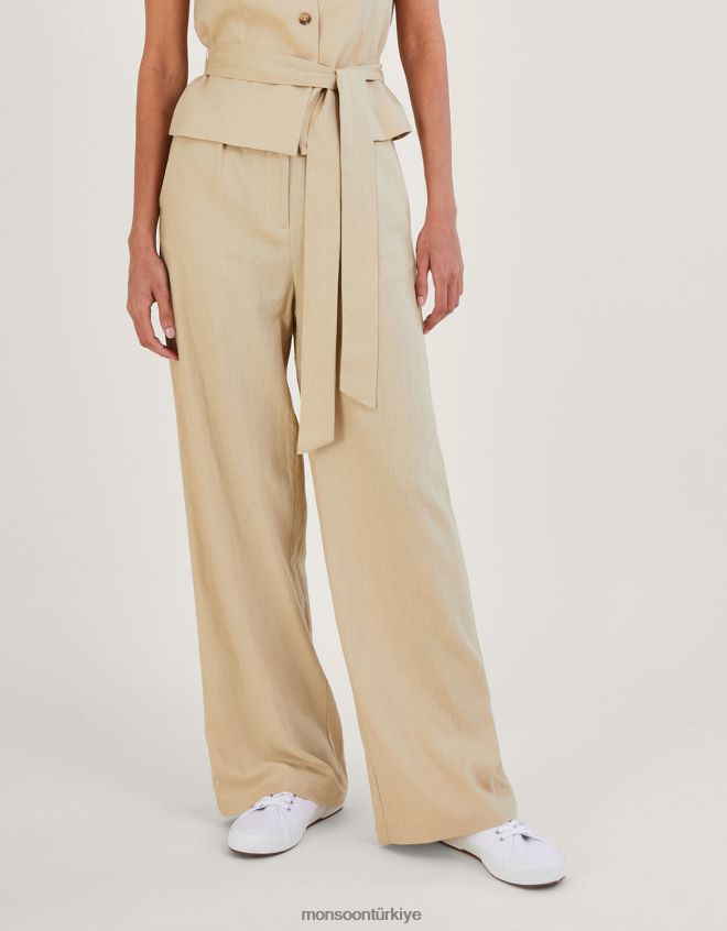 Monsoon kadınlar keten karışımlı jenny pantolon JH86BT382 Giyim doğal taş)